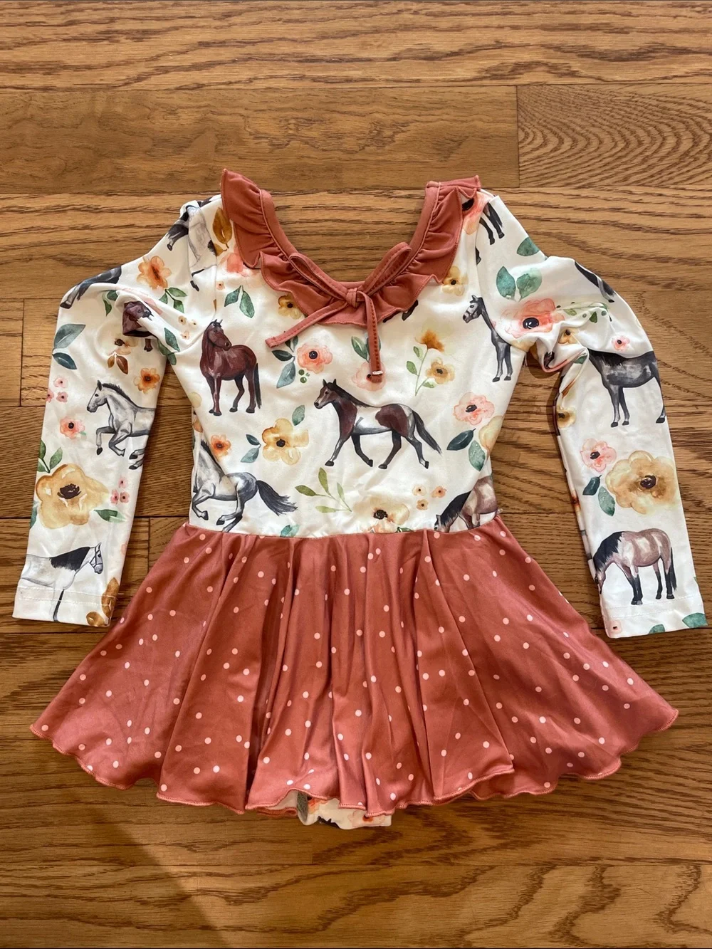 cheeky plum Rust & Cream Horse Floral Long Sleeve Dance Dress